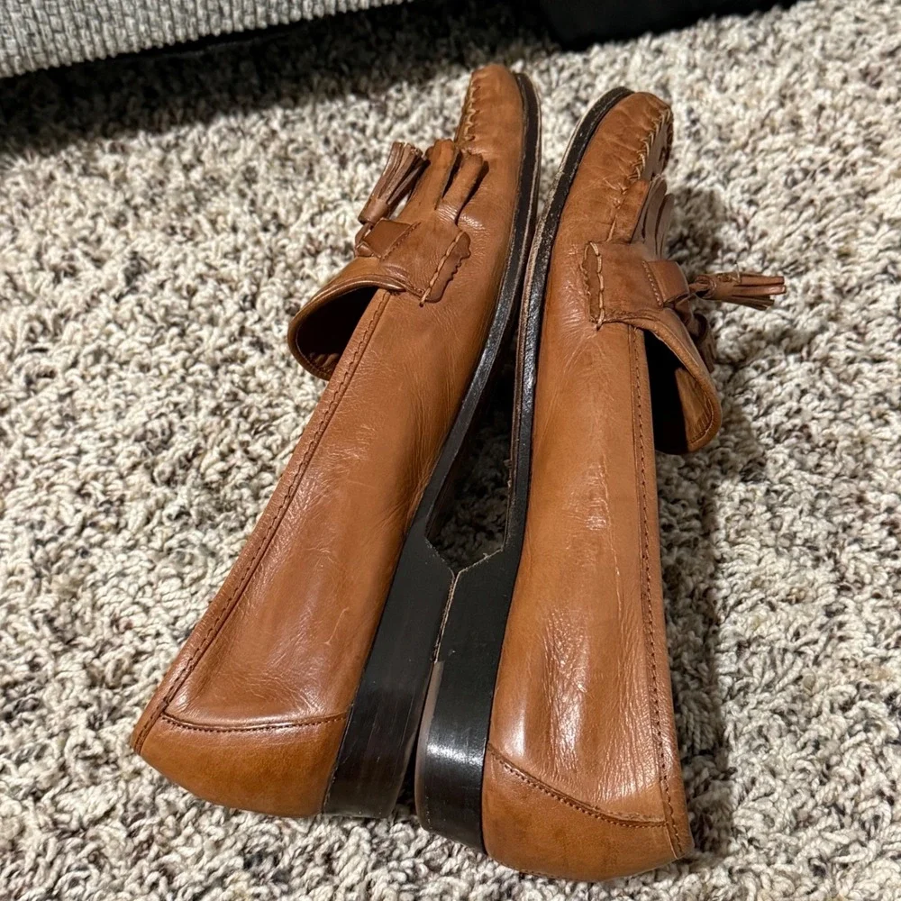 Cole Haan Men's 8.5 M Brown Leather Woven Kiltie Tassel Loafers Made in Italy